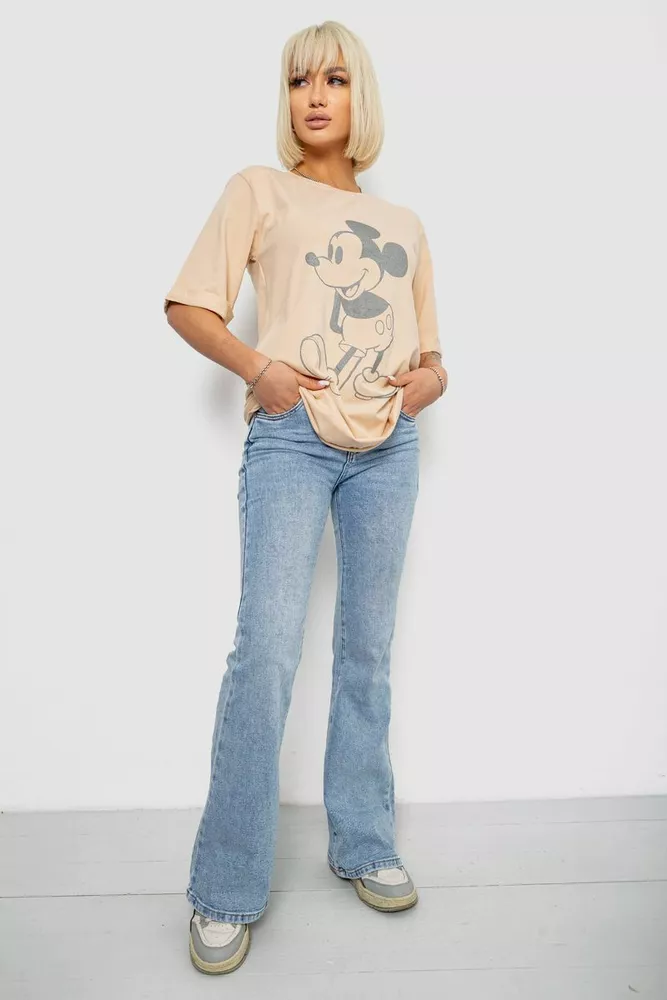 Купить Футболка женская с принтом, цвет бежевый, 244R1023 оптом - Фото №2