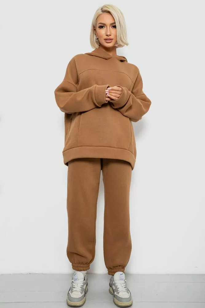 Купить Спортивный костюм женский на флисе, цвет коричневый, 247R2016 - Фото №1