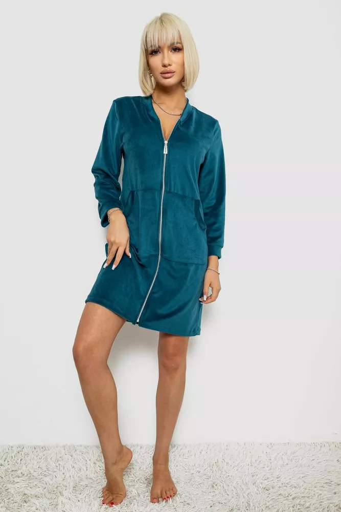 Купить Халат женский велюровый на молнии, цвет изумрудный, 257R1023 - Фото №2
