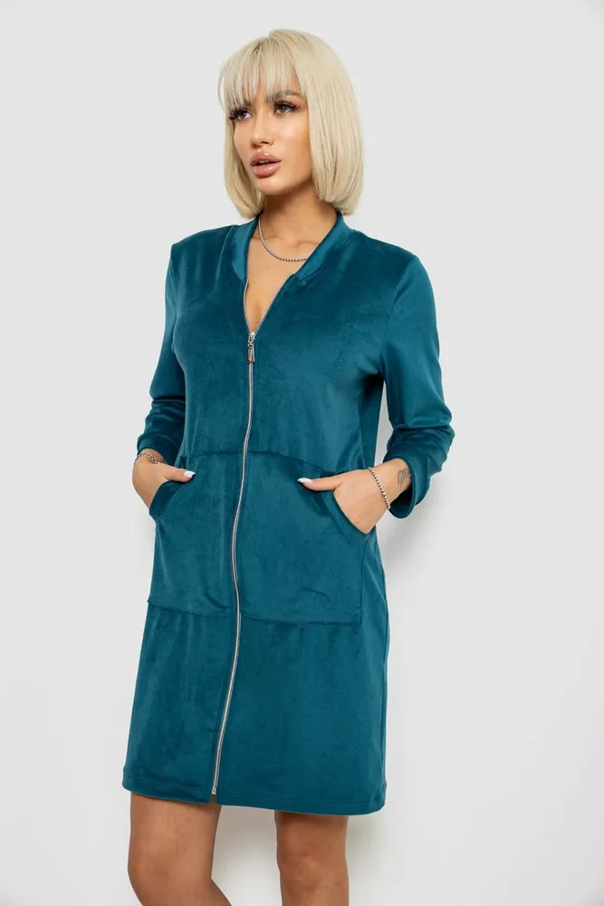 Купить Халат женский велюровый на молнии, цвет изумрудный, 257R1023 - Фото №3