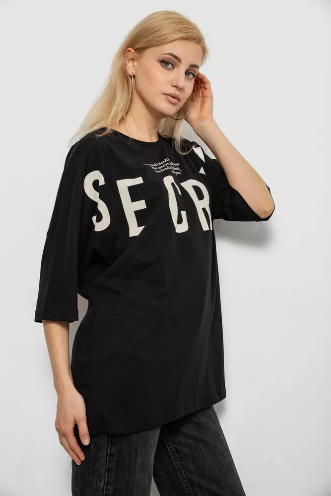 Купить Футболка женская с принтом, цвет черно-бежевый, 244R3008-1 - Фото №3