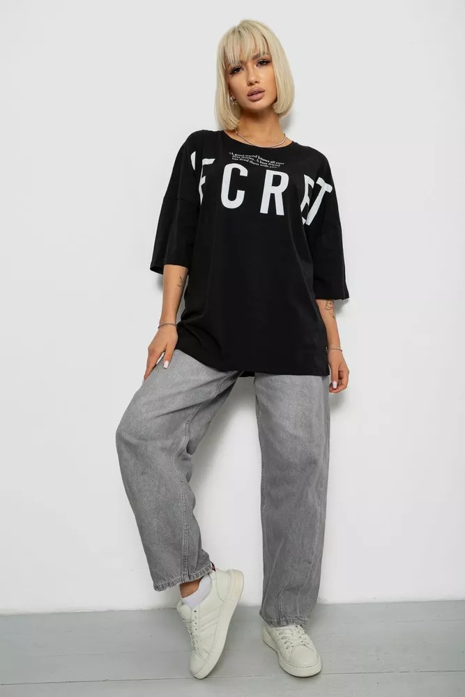 Купити Футболка жіноча з принтом, колір чорний, 244R3008-1 оптом - Фото №2