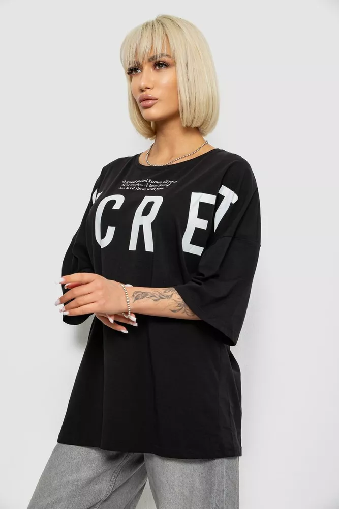 Купити Футболка жіноча з принтом, колір чорний, 244R3008-1 оптом - Фото №3