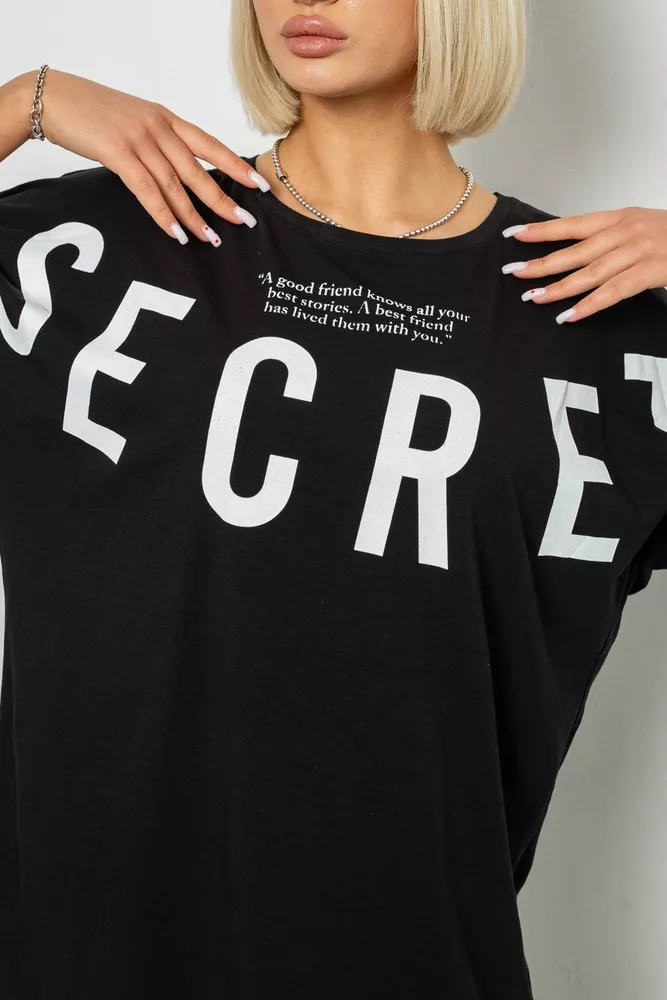 Купити Футболка жіноча з принтом, колір чорний, 244R3008-1 оптом - Фото №5