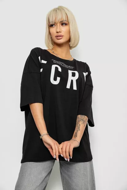 Футболка жіноча з принтом, колір чорний, 244R3008-1