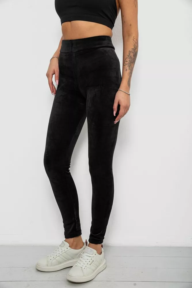 Купити Лосини жіночі велюрові однотонні, колір чорний, 214R263-1 - Фото №3