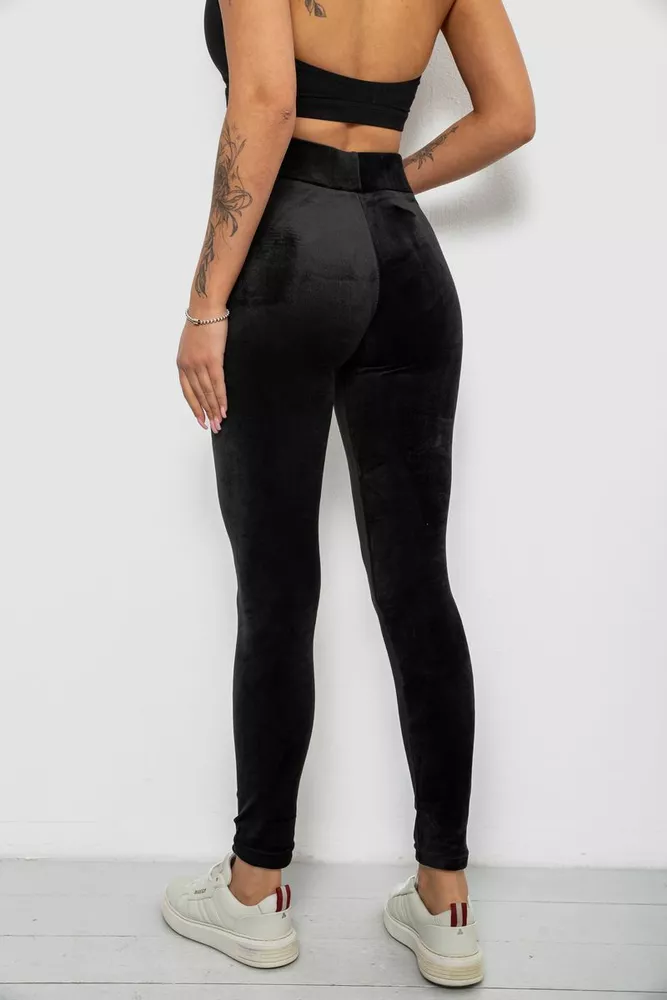 Купити Лосини жіночі велюрові однотонні, колір чорний, 214R263-1 - Фото №4