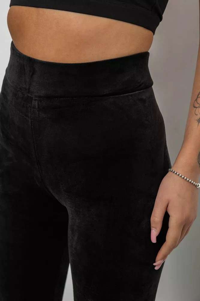 Купити Лосини жіночі велюрові однотонні, колір чорний, 214R263-1 - Фото №5