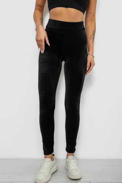 Лосини жіночі велюрові однотонні, колір чорний, 214R263-1