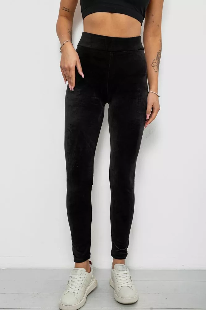 Купити Лосини жіночі велюрові однотонні, колір чорний, 214R263-1 - Фото №1