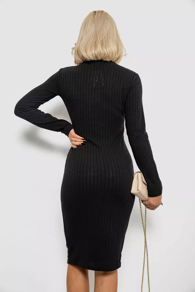 Купить Платье однотонное в рубчик, цвет черный, 257R701-1 - Фото №4