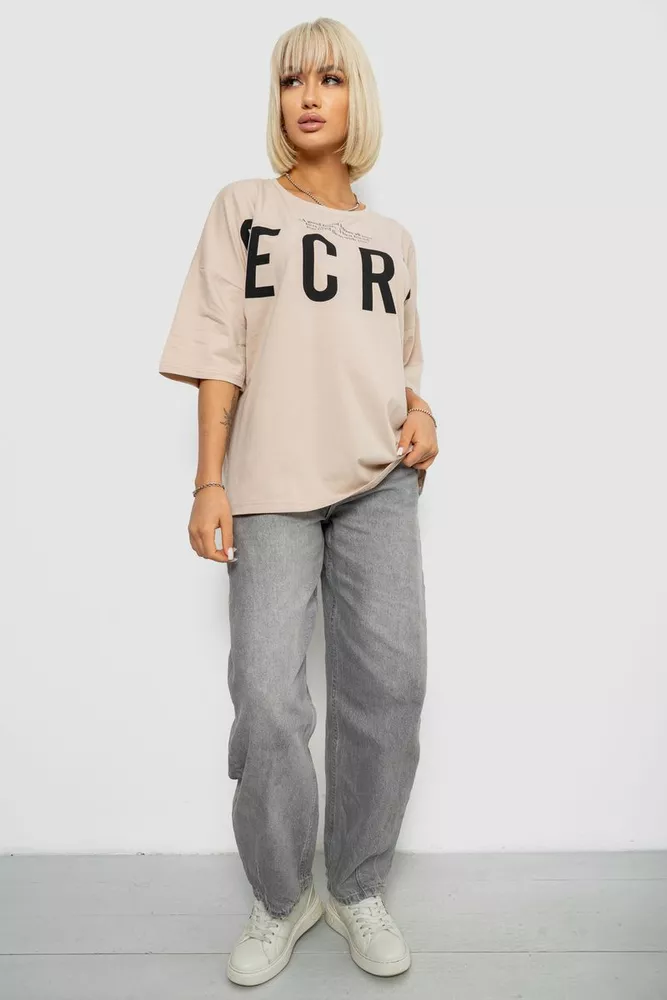 Купити Футболка жіноча з принтом, колір світло-бежевий, 244R3008-1 оптом - Фото №2