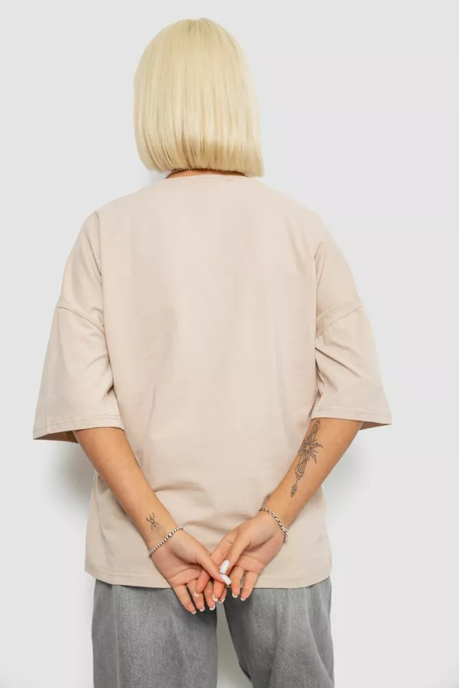Купити Футболка жіноча з принтом, колір світло-бежевий, 244R3008-1 оптом - Фото №4