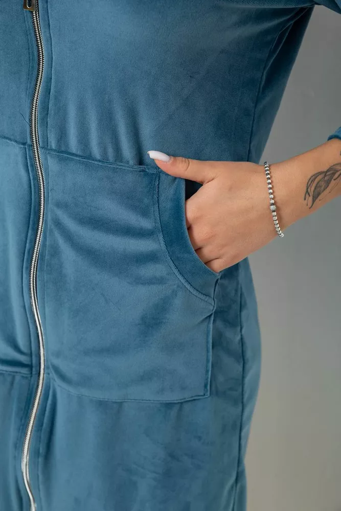 Купить Халат женский велюровый на молнии, цвет петроль, 257R1023 - Фото №5