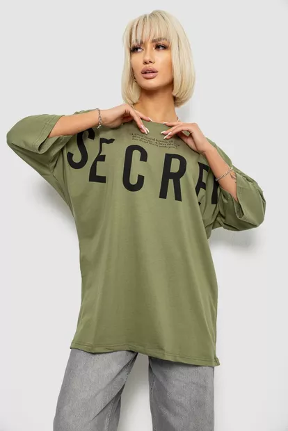 Футболка жіноча з принтом, колір хакі, 244R3008-1