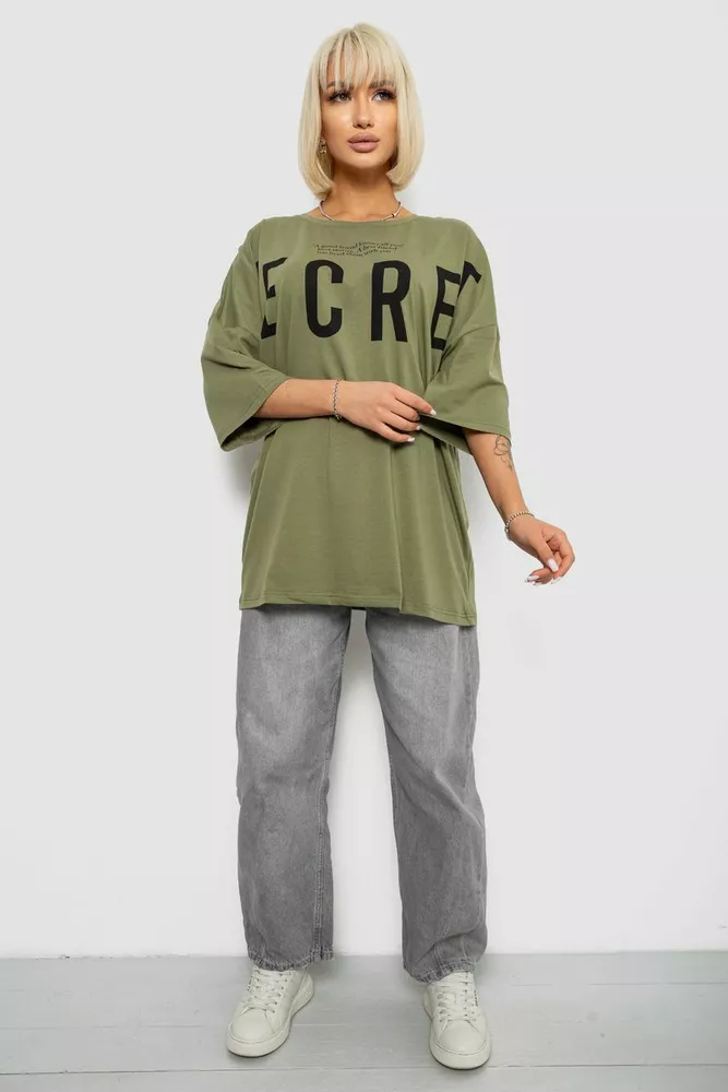 Купити Футболка жіноча з принтом, колір хакі, 244R3008-1 - Фото №2