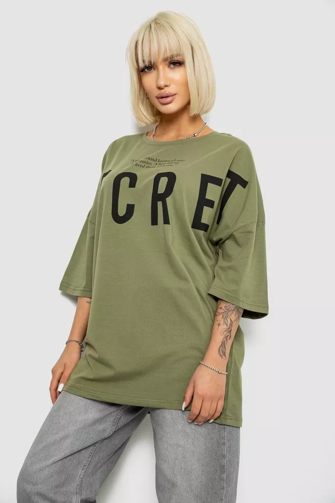 Купити Футболка жіноча з принтом, колір хакі, 244R3008-1 - Фото №3