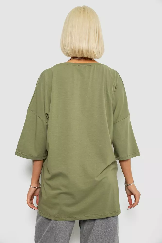 Купити Футболка жіноча з принтом, колір хакі, 244R3008-1 - Фото №4