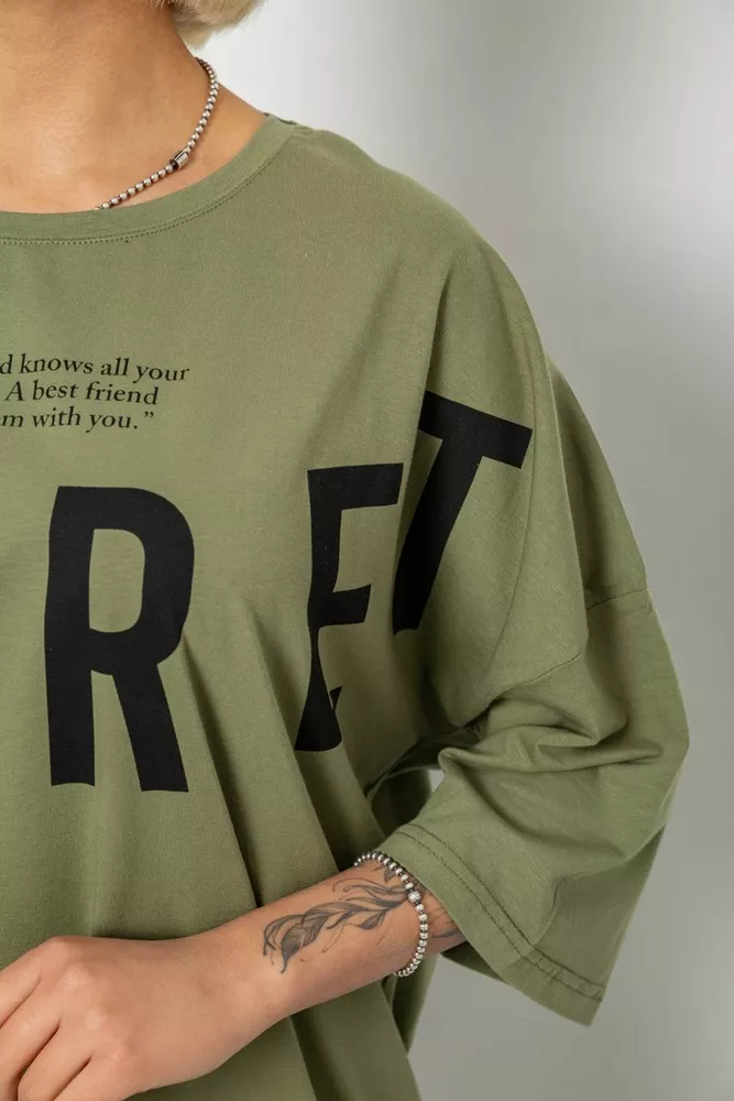 Купити Футболка жіноча з принтом, колір хакі, 244R3008-1 - Фото №5