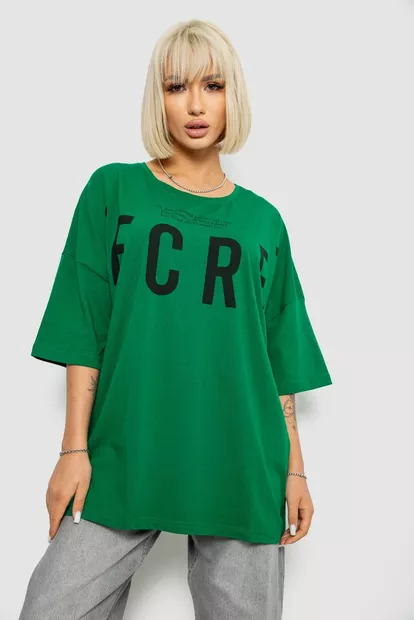 Футболка жіноча з принтом, колір темно-зелений, 244R3008-1