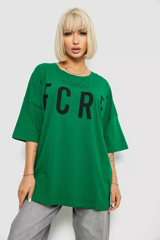 Купити Футболка жіноча з принтом, колір темно-зелений, 244R3008-1 - Фото №1