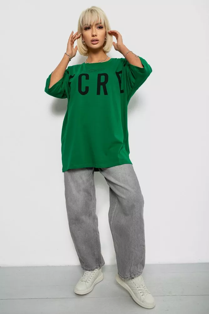 Купити Футболка жіноча з принтом, колір темно-зелений, 244R3008-1 - Фото №2