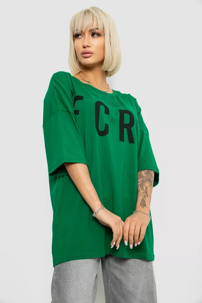 Купити Футболка жіноча з принтом, колір темно-зелений, 244R3008-1 - Фото №3