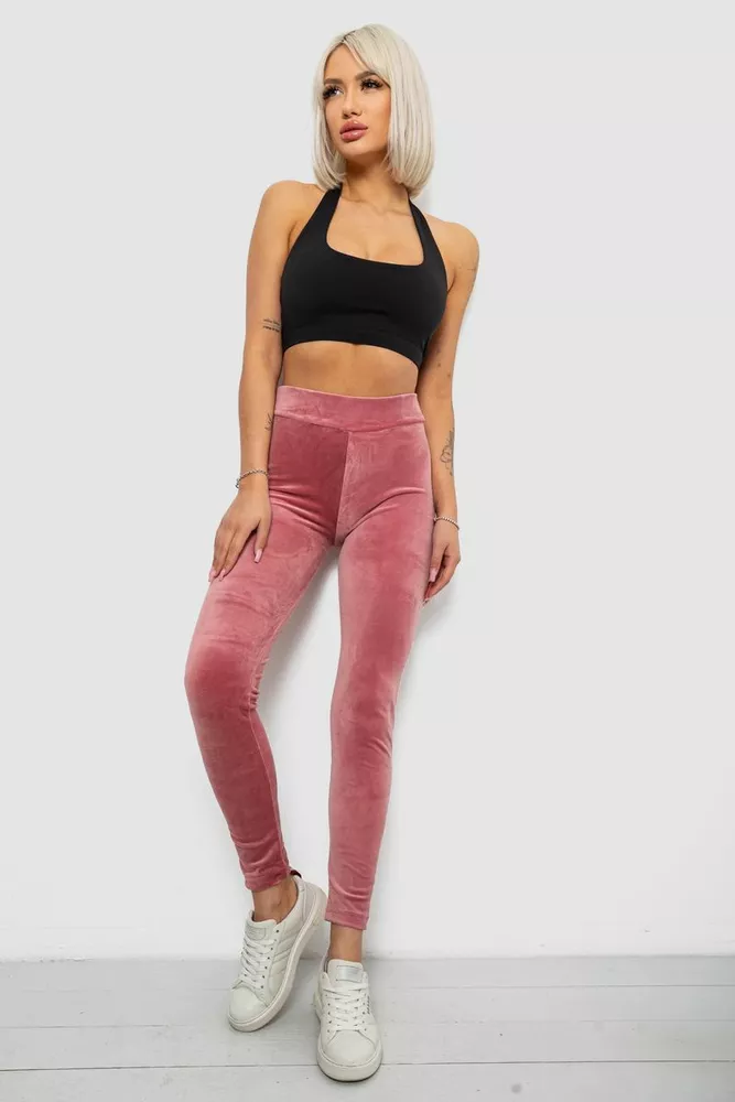 Купить Лосины женские велюровые однотонные, цвет пудровый, 214R263-1 - Фото №2