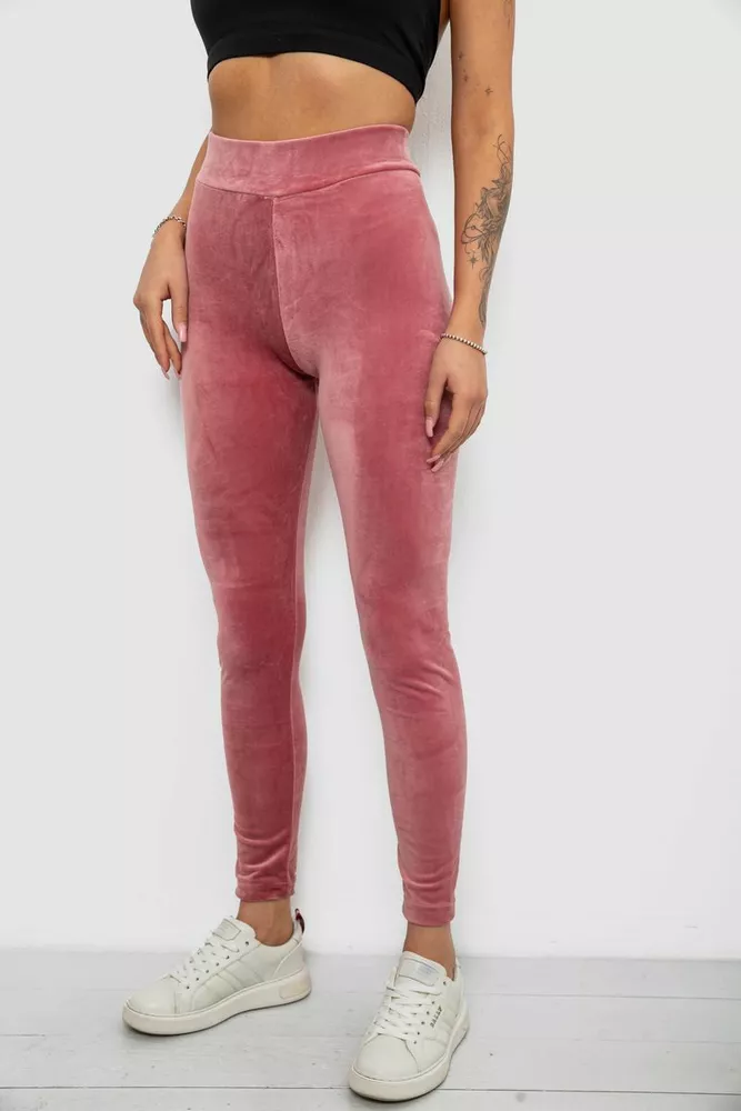 Купить Лосины женские велюровые однотонные, цвет пудровый, 214R263-1 - Фото №3