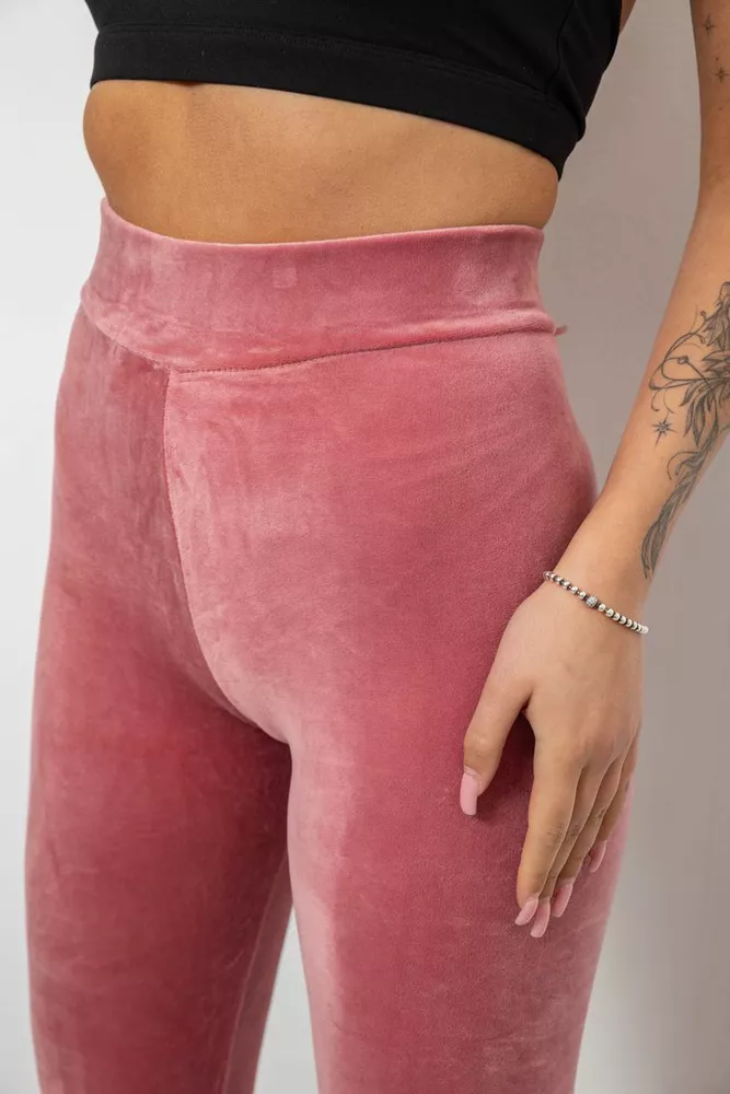 Купить Лосины женские велюровые однотонные, цвет пудровый, 214R263-1 - Фото №5