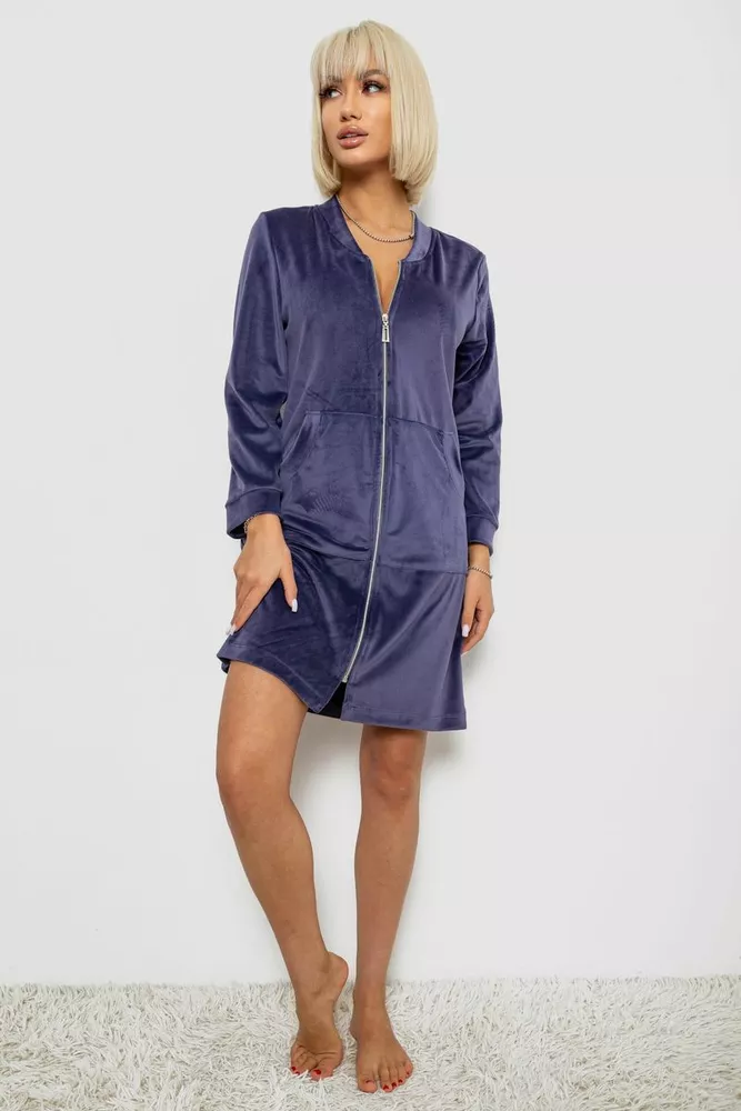 Купити Халат жіночий велюровий на блискавці, колір чорнильний, 257R1023 - Фото №2