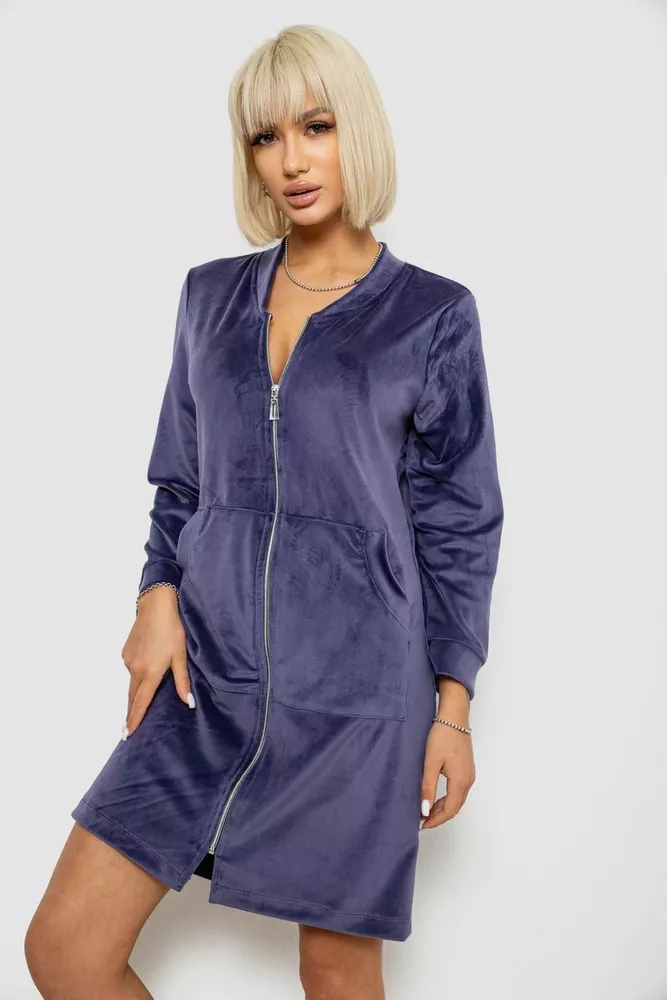 Купити Халат жіночий велюровий на блискавці, колір чорнильний, 257R1023 - Фото №3