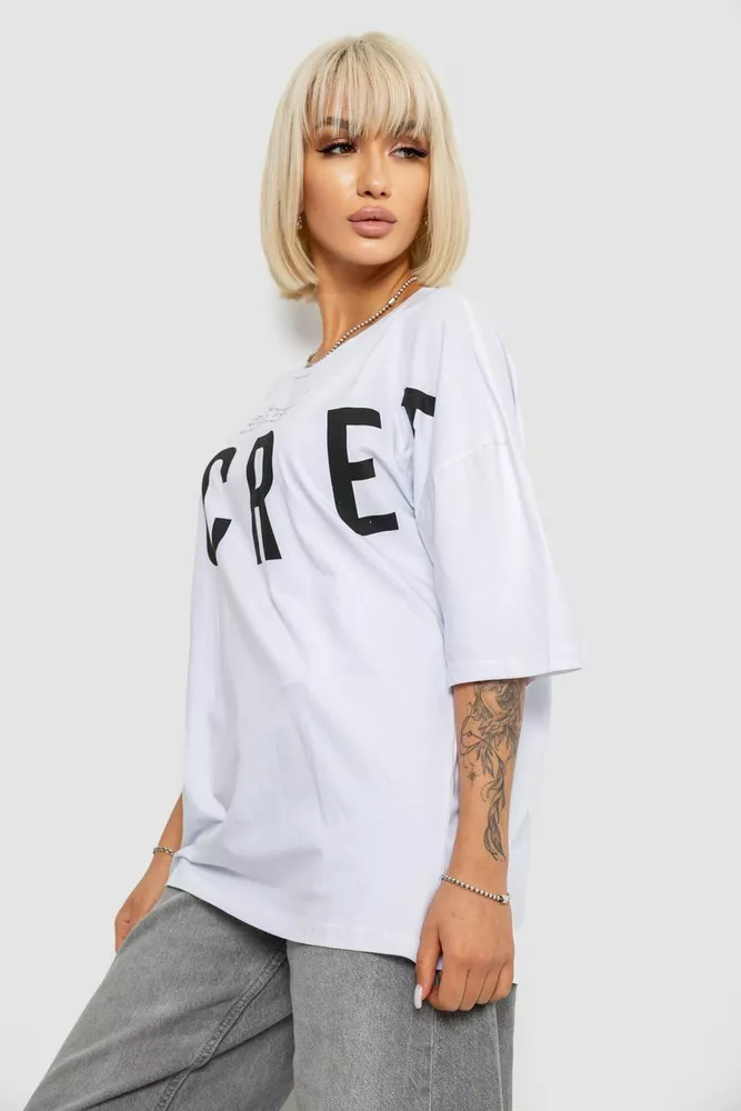 Купити Футболка жіноча з принтом, колір білий, 244R3008-1 оптом - Фото №3