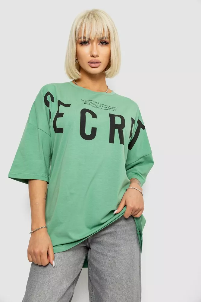 Купити Футболка жіноча з принтом, колір оливковий, 244R3008-1 - Фото №1