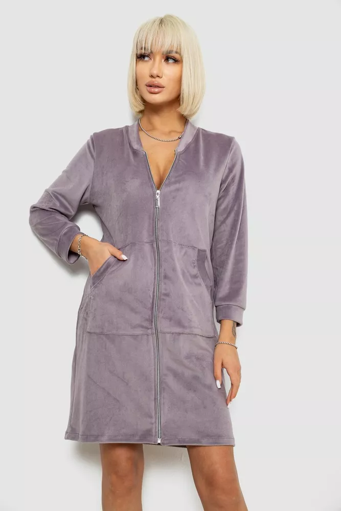 Купить Халат женский велюровый на молнии, цвет темно-сиреневый, 257R1023 - Фото №1