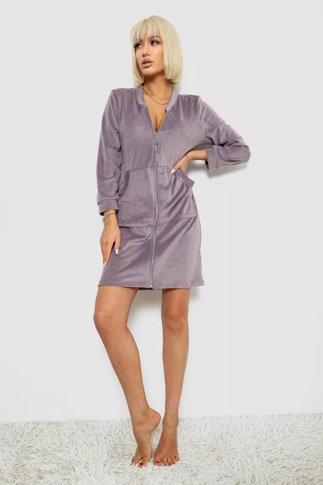 Купить Халат женский велюровый на молнии, цвет темно-сиреневый, 257R1023 - Фото №2