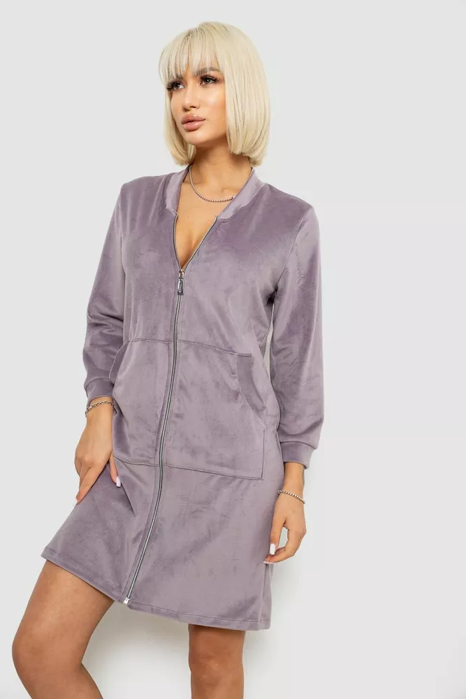 Купить Халат женский велюровый на молнии, цвет темно-сиреневый, 257R1023 - Фото №3