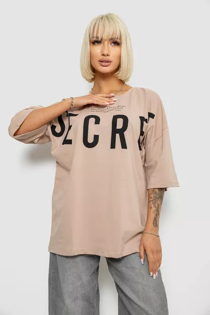 Футболка жіноча з принтом, колір бежевий, 244R3008-1
