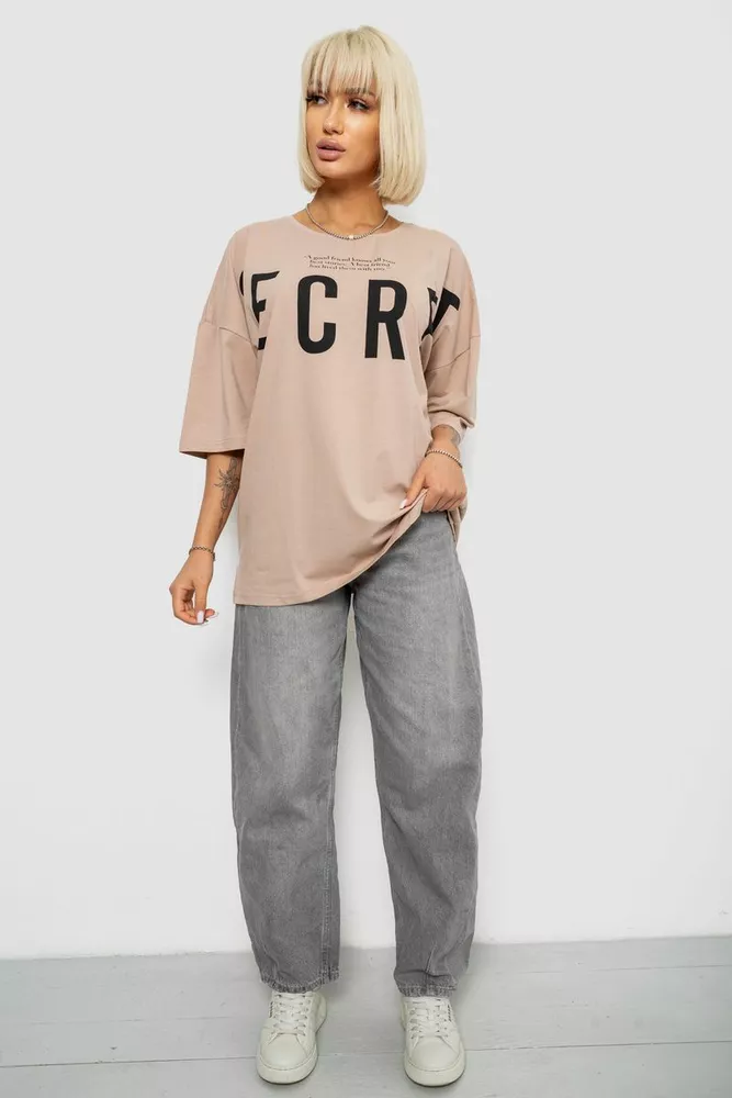 Купити Футболка жіноча з принтом, колір бежевий, 244R3008-1 - Фото №2