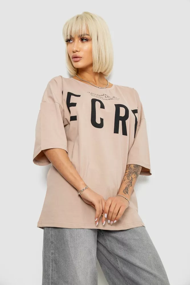 Купити Футболка жіноча з принтом, колір бежевий, 244R3008-1 - Фото №3
