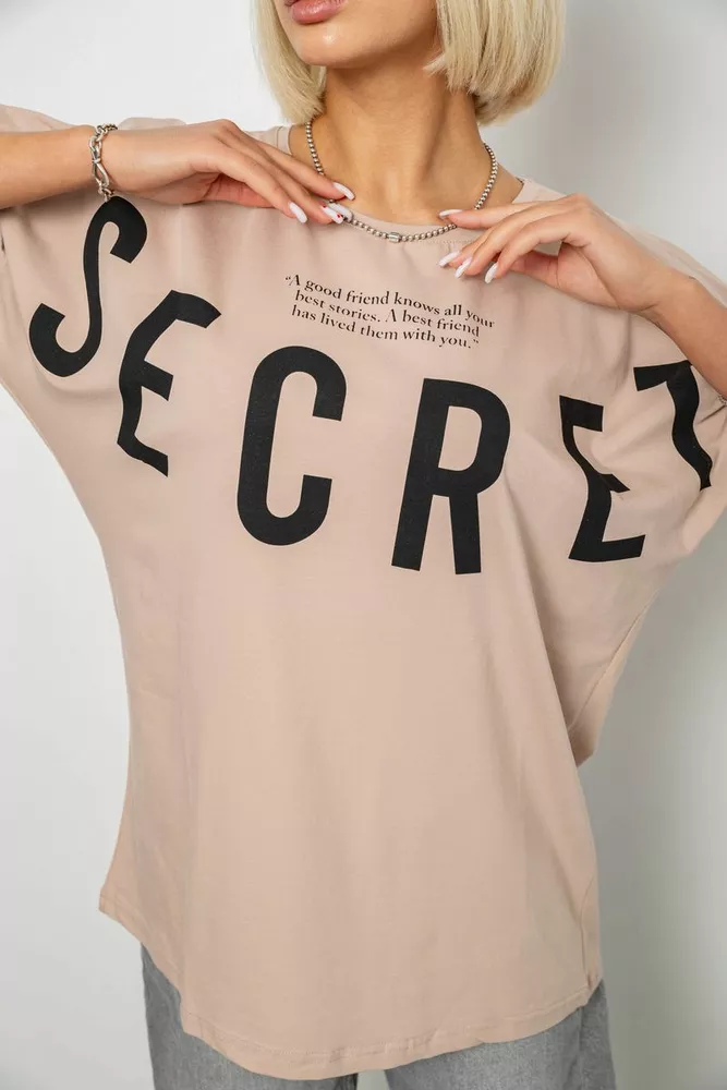 Купити Футболка жіноча з принтом, колір бежевий, 244R3008-1 - Фото №5