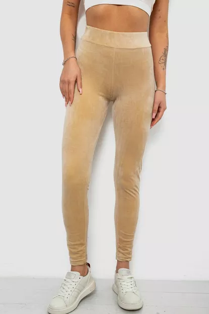 Лосини жіночі велюрові однотонні, колір бежевий, 214R263-1