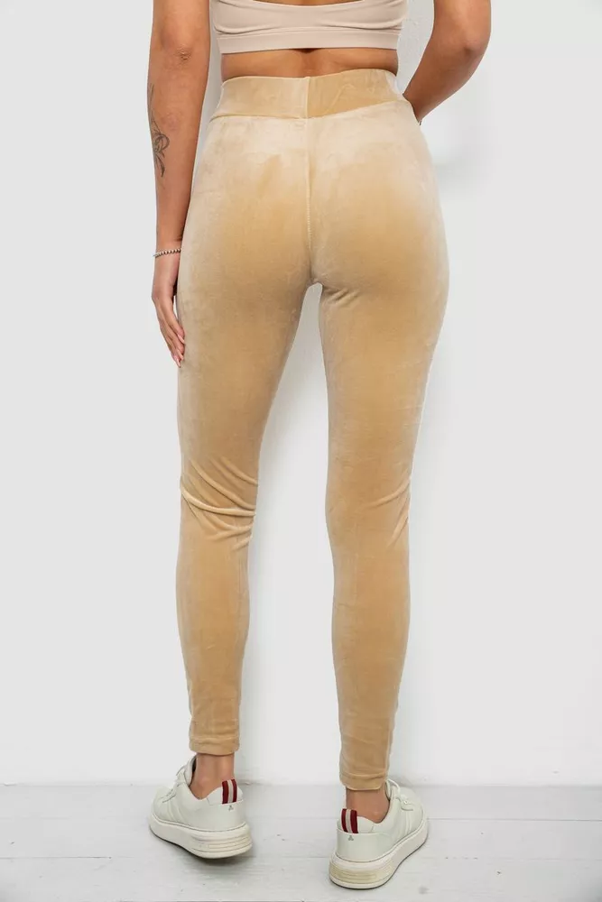 Купить Лосины женские велюровые однотонные, цвет бежевый, 214R263-1 - Фото №4