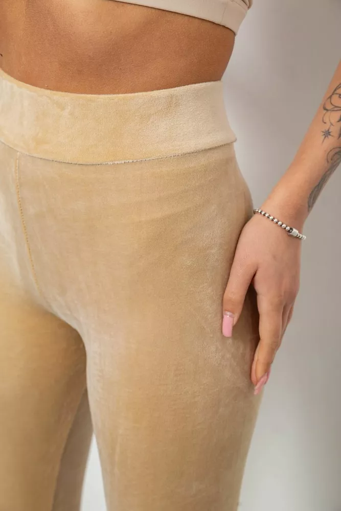 Купить Лосины женские велюровые однотонные, цвет бежевый, 214R263-1 - Фото №5
