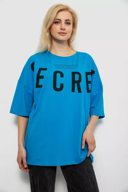 Футболка женская с принтом, цвет бирюзовый, 244R3008-1