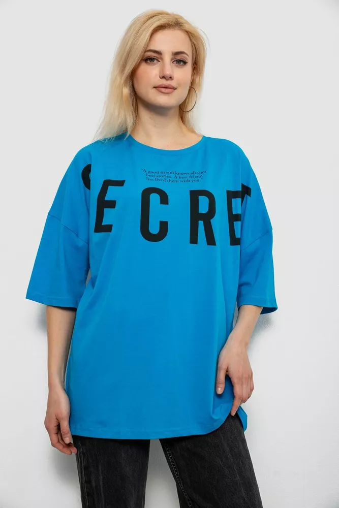 Купить Футболка женская с принтом, цвет бирюзовый, 244R3008-1 - Фото №1