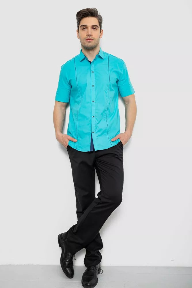 Купити Сорочка чоловіча однотонна, колір бірюзовий, 214R7003-5 - Фото №2