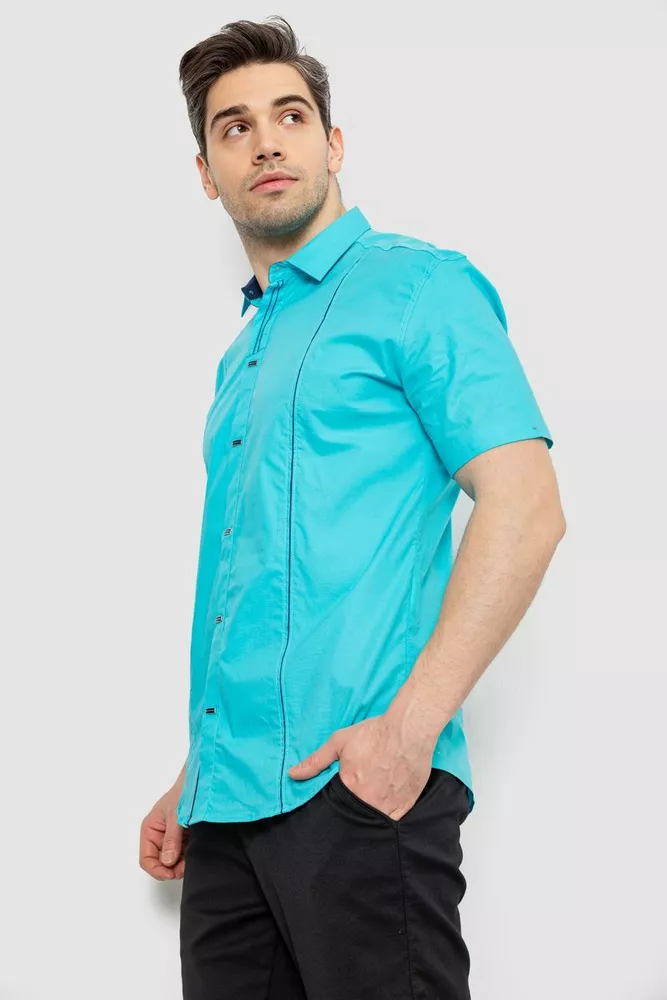 Купити Сорочка чоловіча однотонна, колір бірюзовий, 214R7003-5 - Фото №3