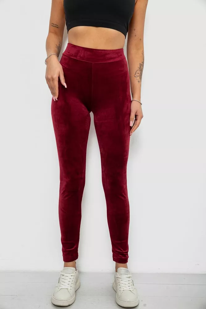 Купить Лосины женские велюровые однотонные, цвет бордовый, 214R263-1 - Фото №1