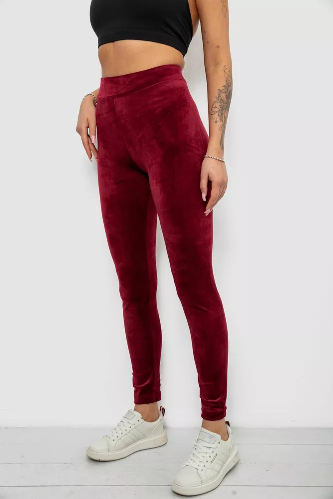 Купить Лосины женские велюровые однотонные, цвет бордовый, 214R263-1 - Фото №3
